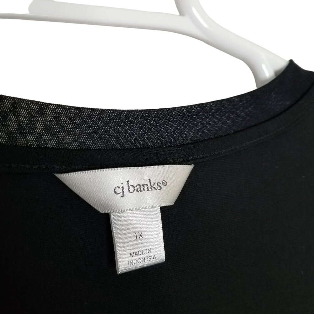 CJ Banks Sz 1X Shirt Artsy Fluid Jersey Stretch Sheer Ruffle Curved Hem Pullover - Picture 7 of 7